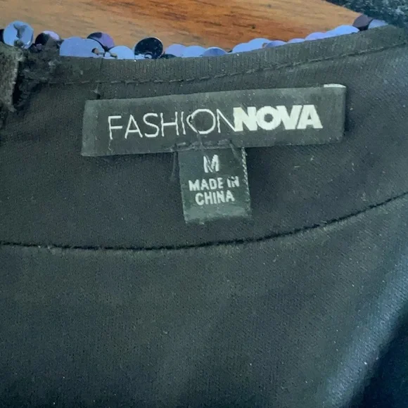 Fashion Nova Blue and Gold Sequin Mini Dress Long Sleeve Size Medium - Picture 5 of 5